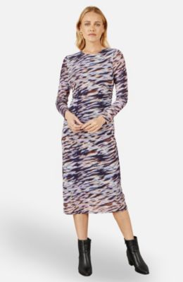 Women's Abstract Stripe Ruched Midi Dress