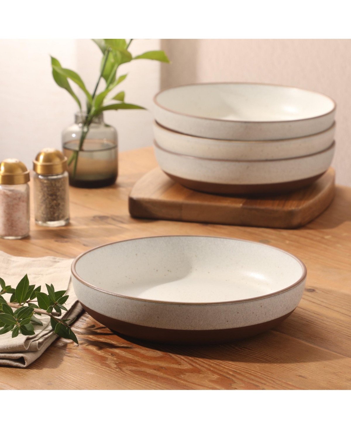 Gibson Home William Crest 4 Piece Dinner Bowl Set, 8.5 inch Round Reactive Stoneware Bowls, Large Soup, Pasta & Salad Bowls