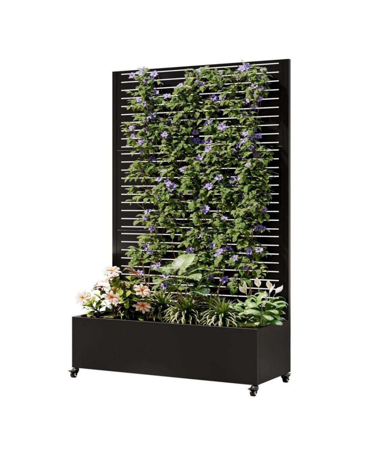 Asagikoiai Rolling Metal Raised Garden Bed with Trellis and Drainage, Outdoor Planter Box