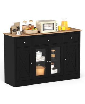 55 Inch Large Buffet Sideboard with 3 Drawers and 2 Glass Doors