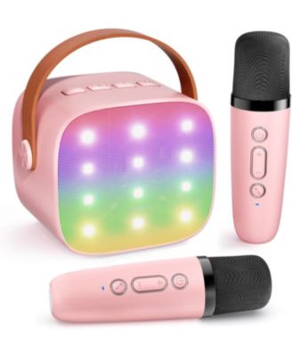 Mini Karaoke Speaker Wireless Mics and LED Lights Portable Party Machine! Fun Gift for Kids and Adults