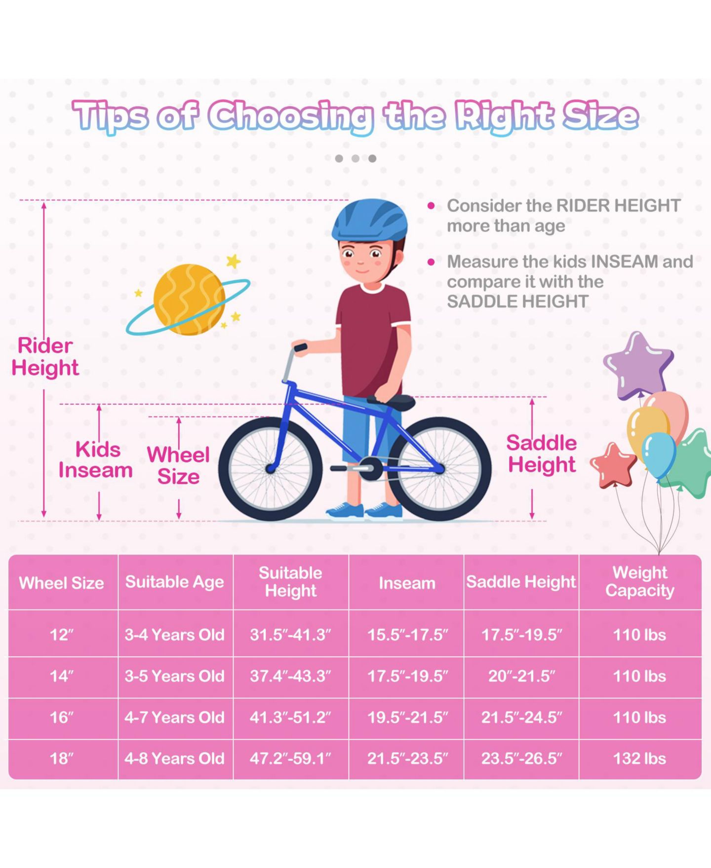 Детская игрушка Gymax Mermaid 12" Metal Kids Bike with Adjustable Seat and Removable Training Wheels, 110 lbs Capacity, Ages 3-4, цвет: Розовый — фото 10