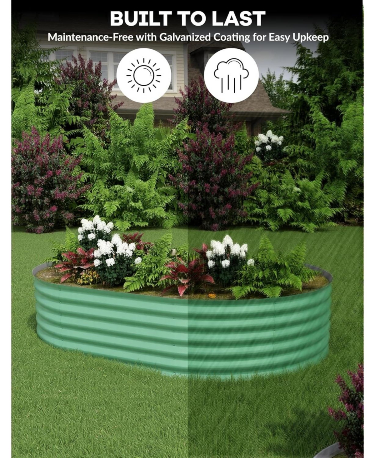 Xo 8x4x1.5FT Oval Raised Garden Bed, 0.6mm Galvanized Steel Planter Box, Weatherproof Outdoor Garden Bed for Vegetables Herbs Flowers