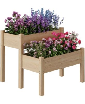 34x34x29 in 2-Tier Wooden Raised Garden Bed with Legs, Elevated Planter Box with Drainage, 352 lbs Capacity