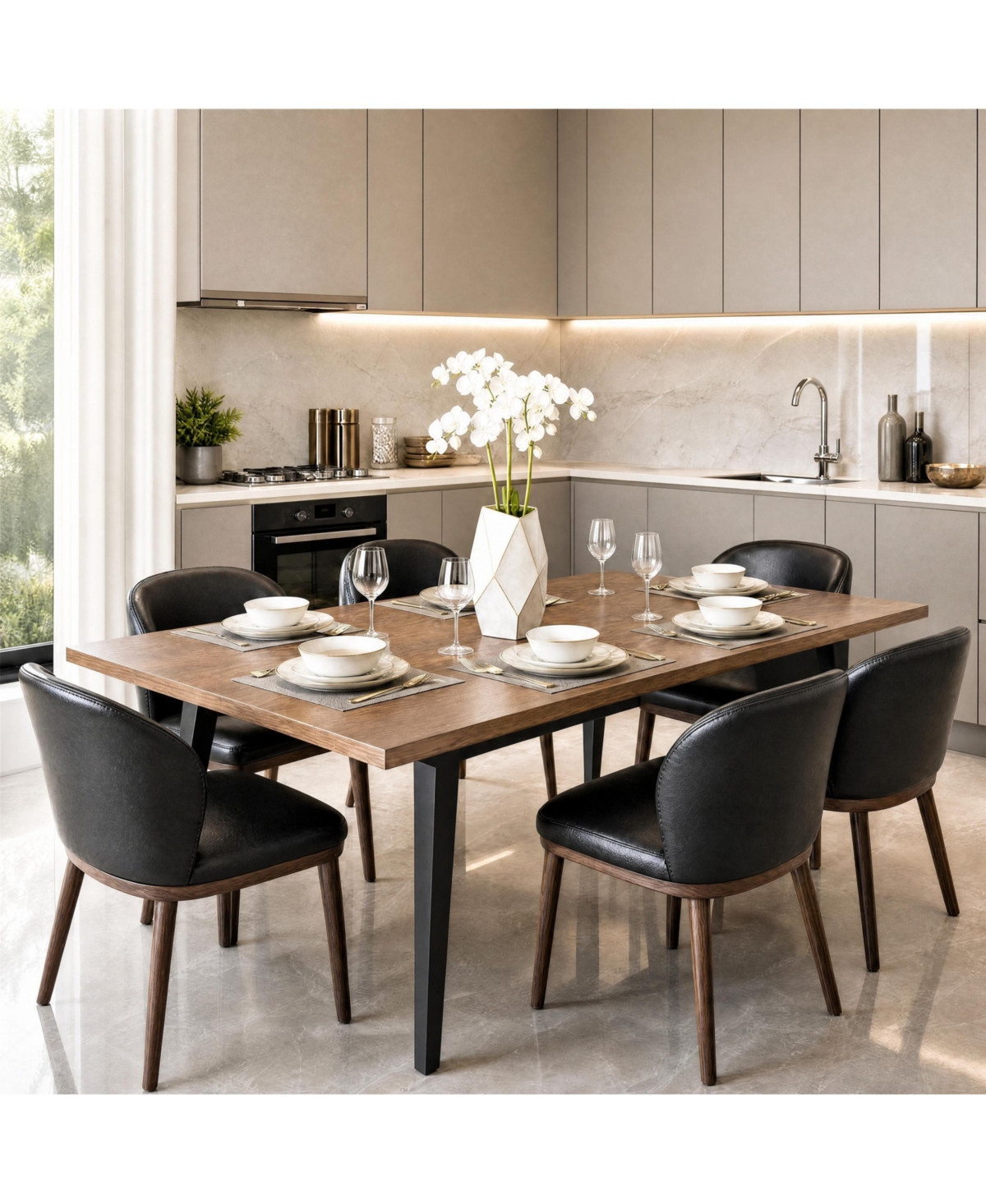 homfan Modern Dining Chairs Set of 6 - Upholstered Ergonomic Seat, Sturdy Wood Legs, 265 lbs Capacity - Ideal for Kitchen, Dining Room