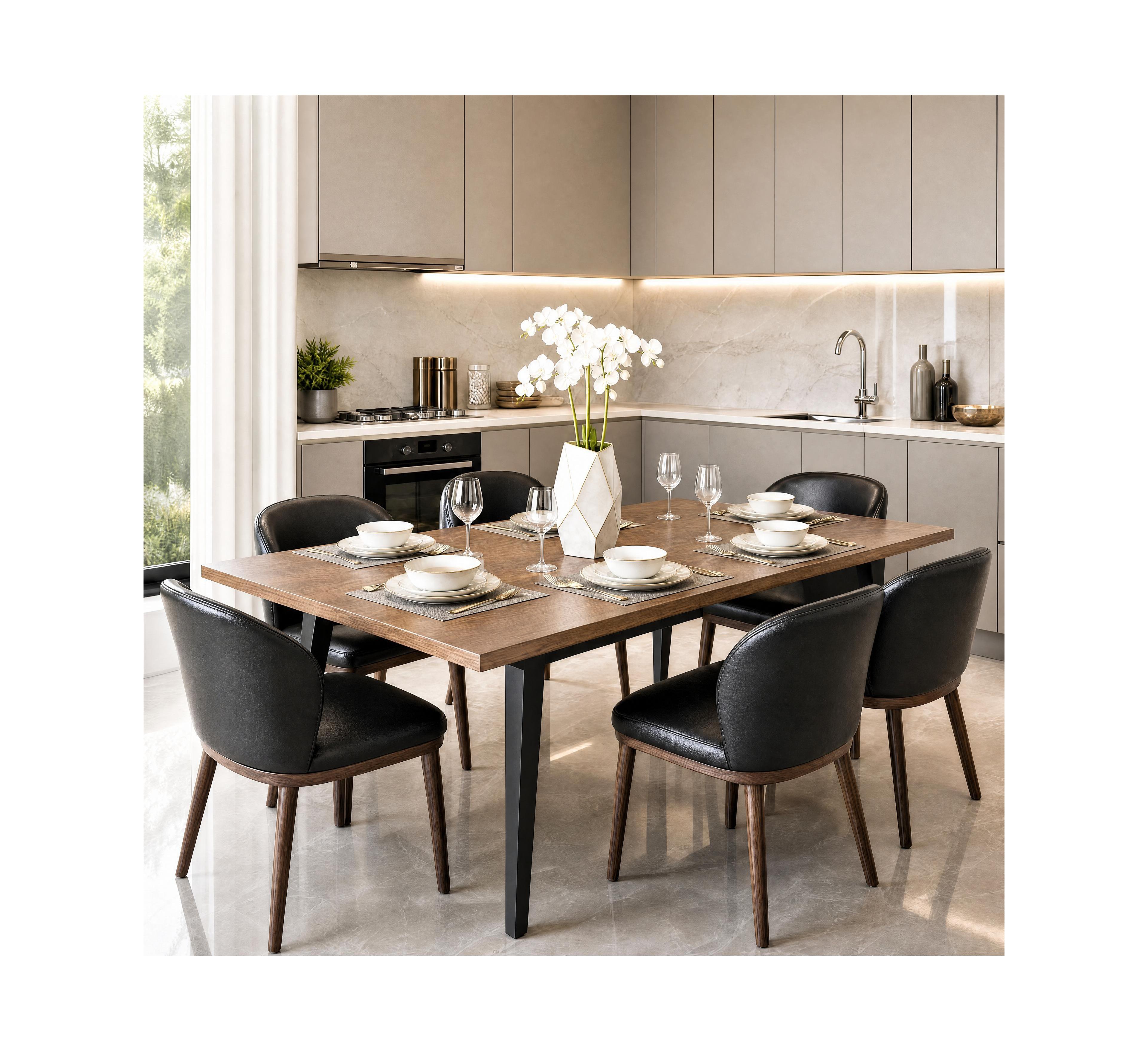 homfan Modern Dining Chairs Set of 6 - Upholstered Ergonomic Seat, Sturdy Wood Legs, 265 lbs Capacity - Ideal for Kitchen, Dining Room