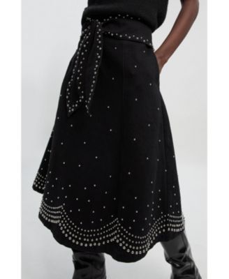 Women's Studded Tie Belt Midi Skirt