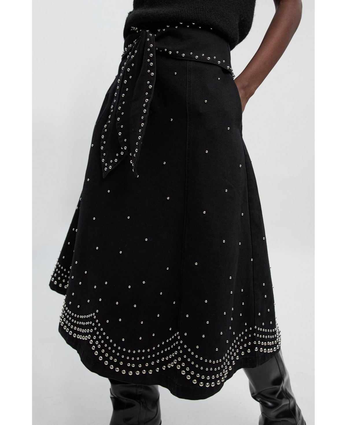 Karen Millen Women's Studded Tie Belt Midi Skirt