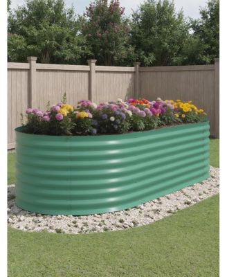 8x4x2FT Oval Raised Garden Bed, 0.6mm Galvanized Steel Planter Box, Weatherproof Outdoor Garden Bed for Vegetables Herbs Flowers