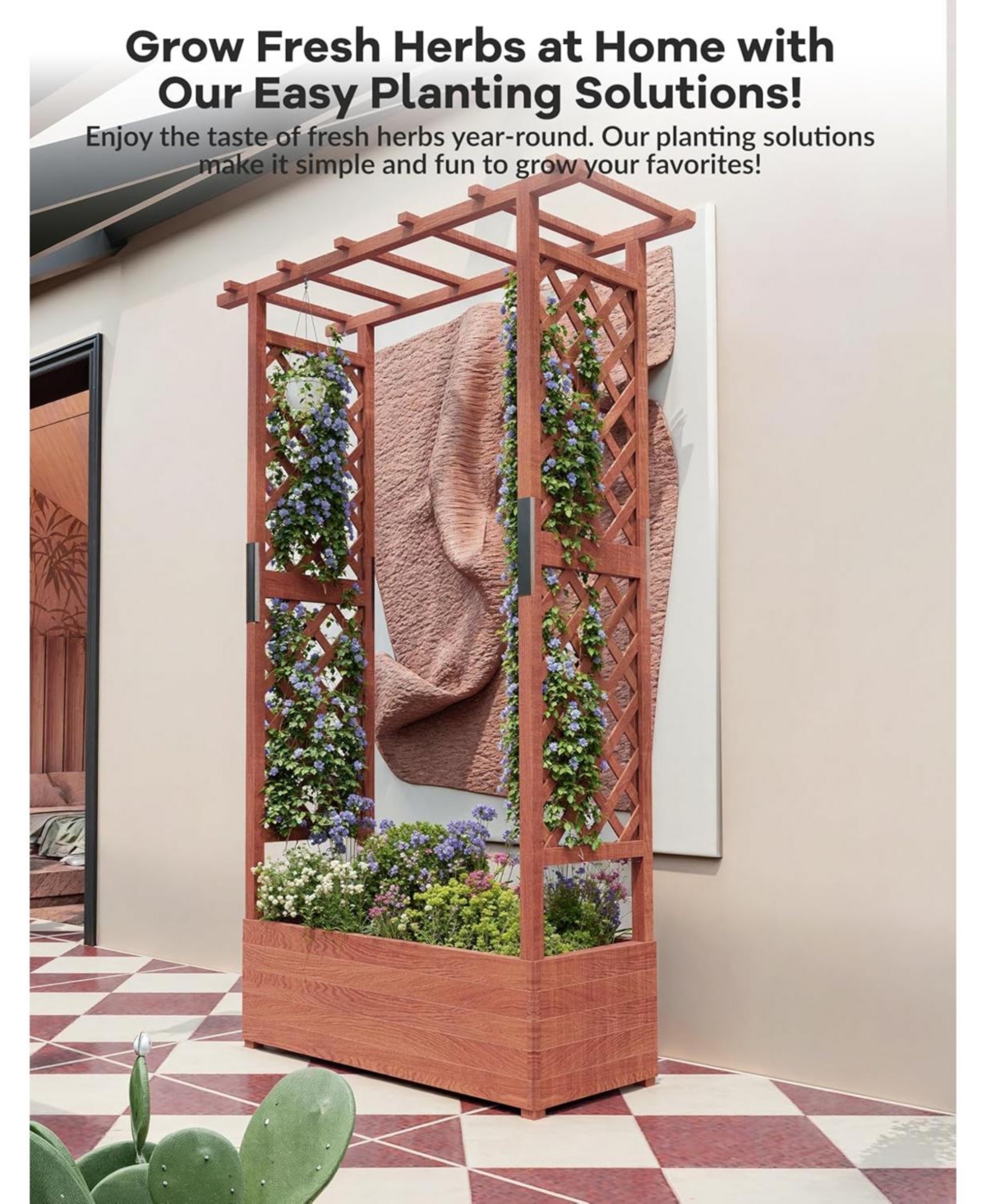Xo Elevated Wooden Garden Bed with Trellis and Roof