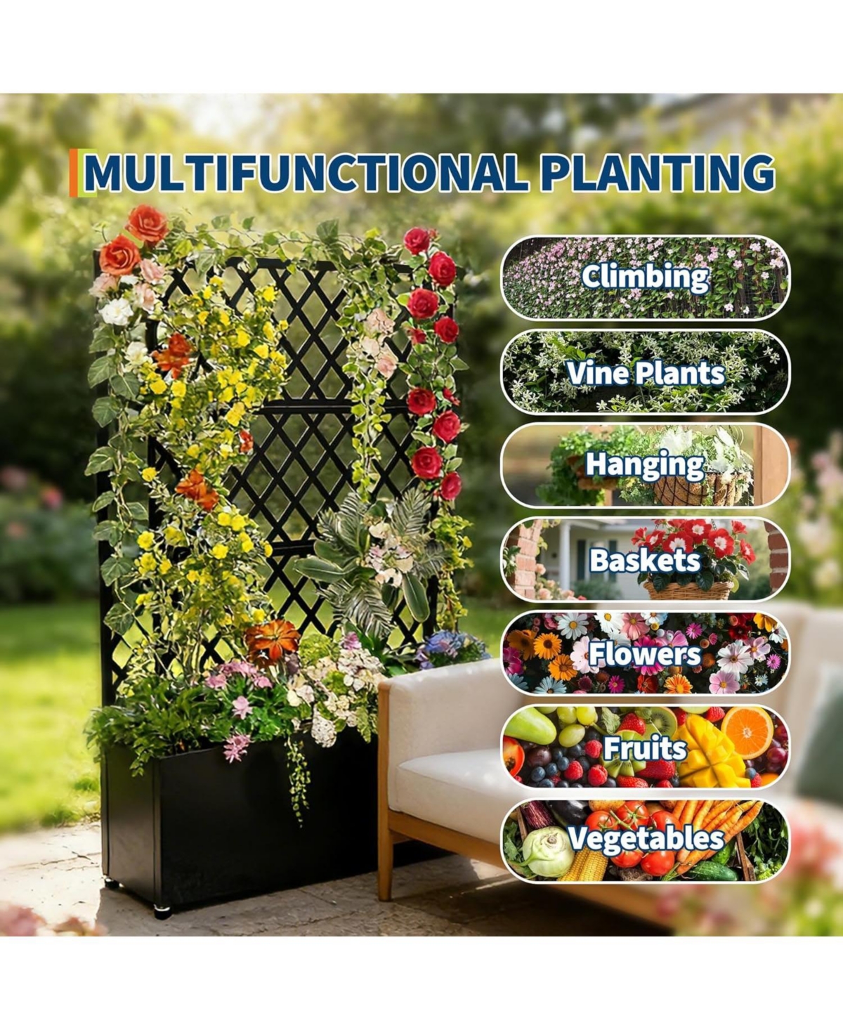 Xo 71"x46"x16" Galvanized Raised Garden Bed with Trellis, Planter Box with Wheels and Drainage for Patio Yard Garden
