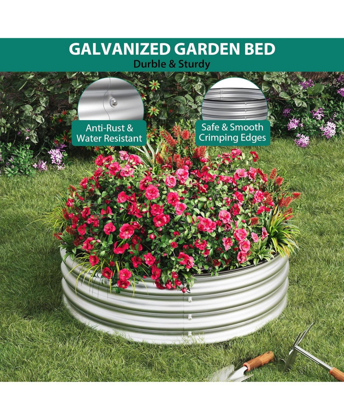 Xo Round Metal Raised Garden Bed 2x1 ft, Galvanized Steel Planter Box, Rustproof Open Bottom, Easy Assembly