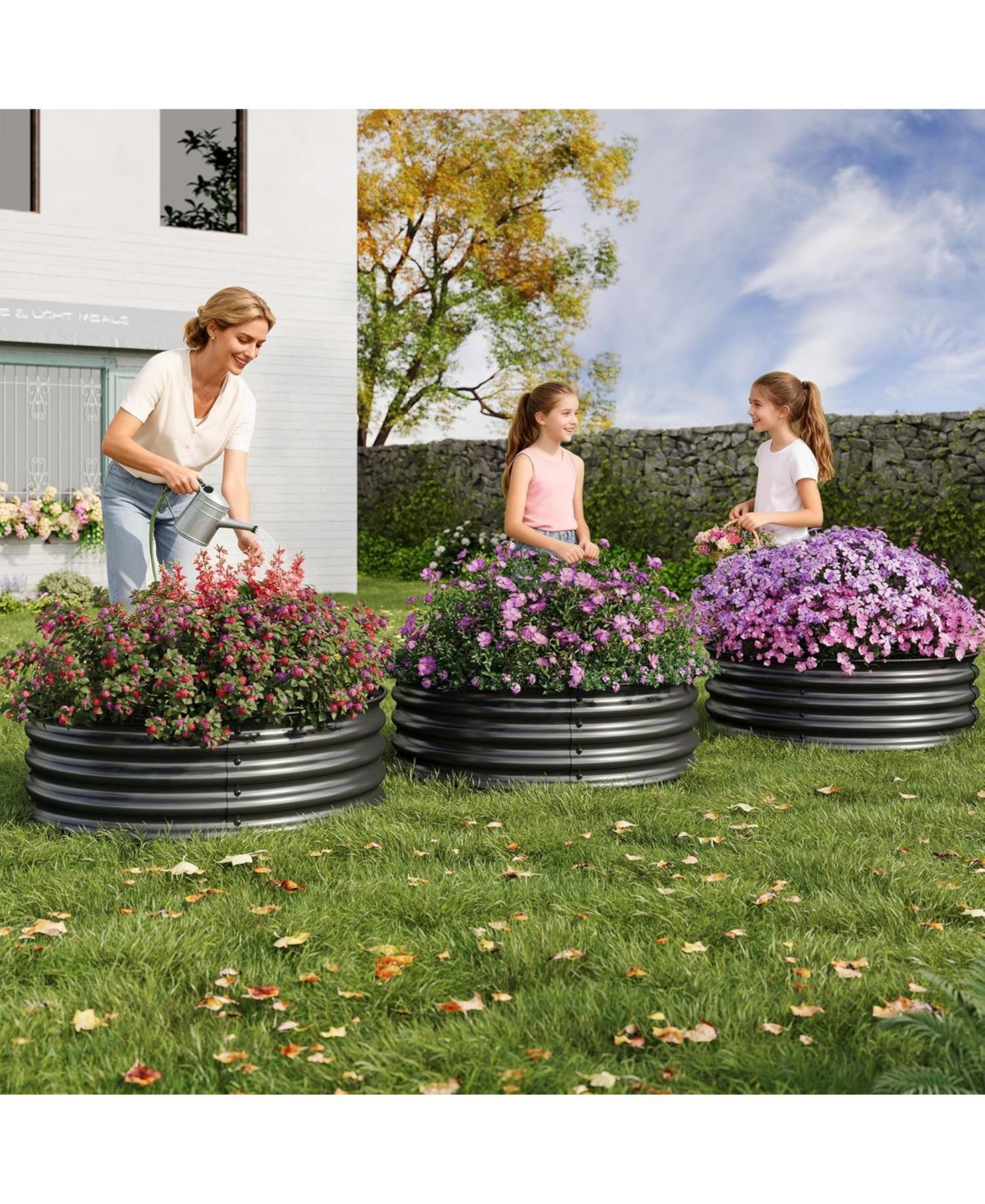 Xo Round Metal Raised Garden Bed 2x1 ft, Galvanized Planter Box Set, Rubber Edge, Rustproof, Easy Assembly
