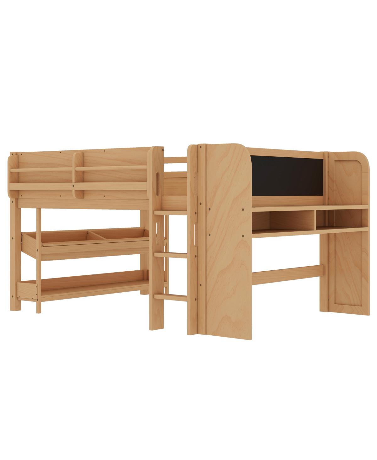 Streamdale Furniture Solid Wood Low Loft Bed with Desk, Storage, and Blackboard
