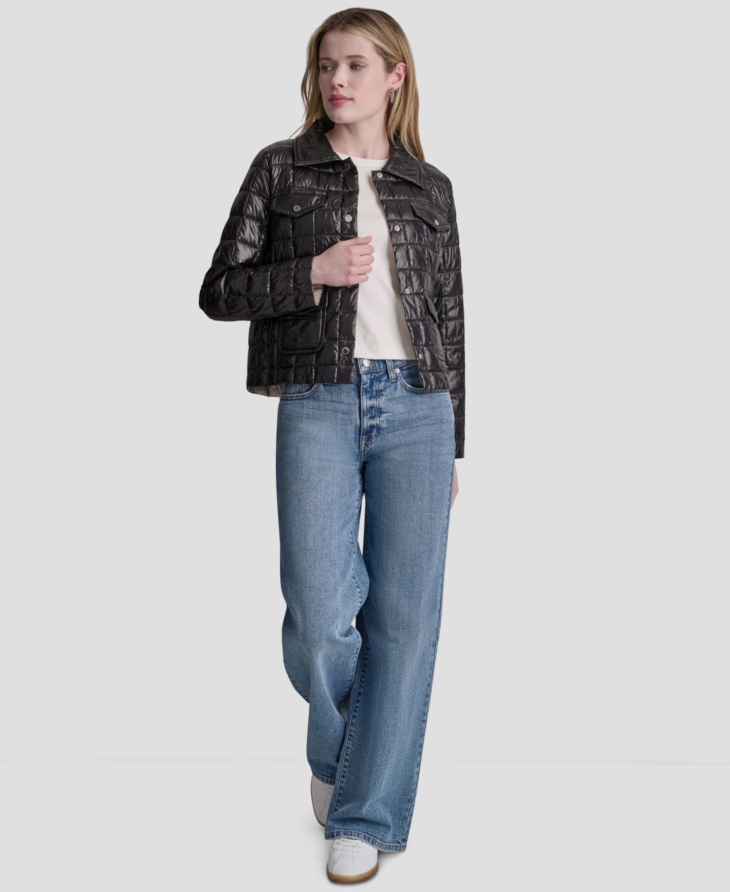 Женская куртка DKNY Jeans Box Quilt Lightweight, цвет: Металлик чёрный — фото 6