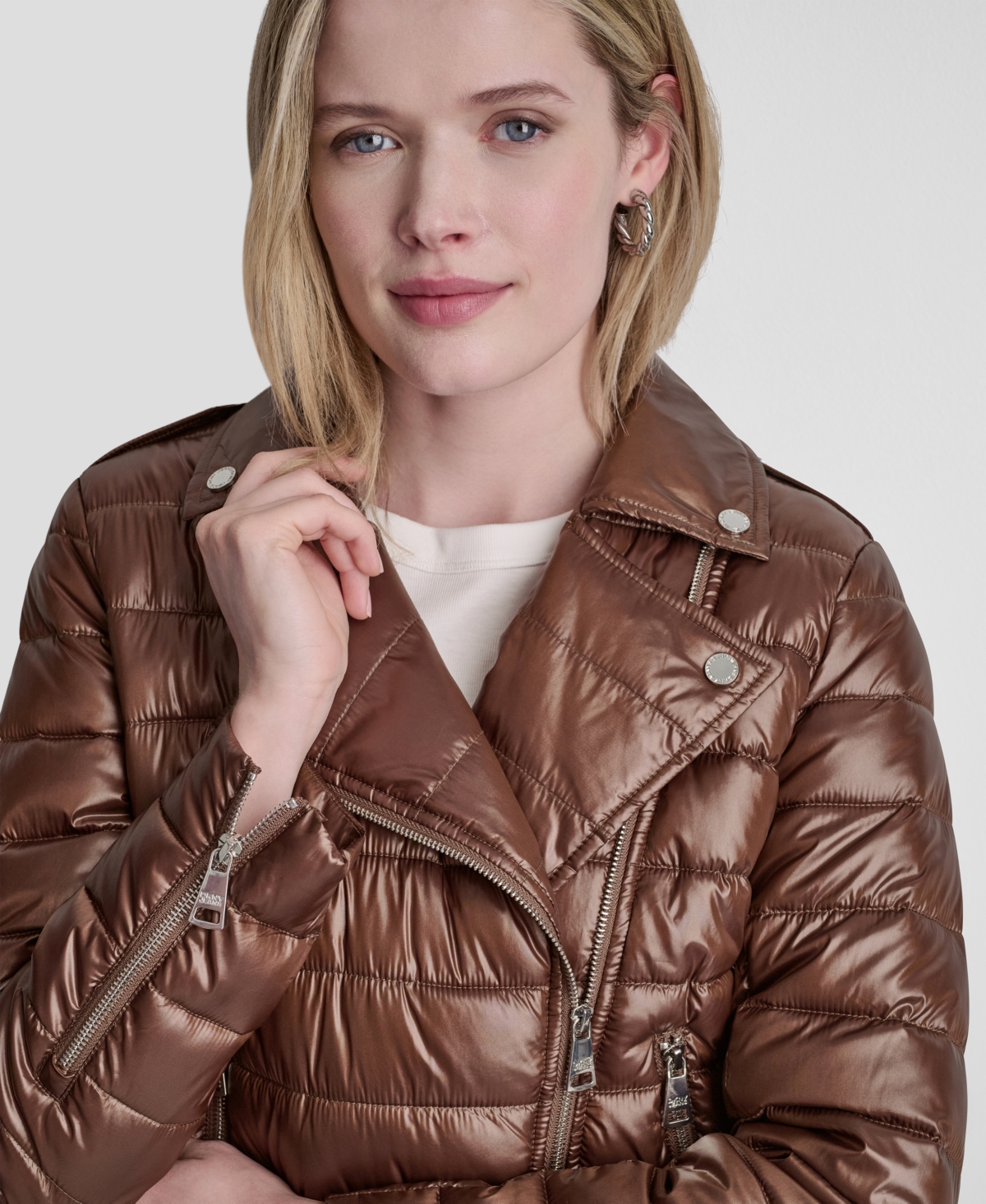 Dkny Jeans Women's Moto Style Lightweight Puffer Jacket