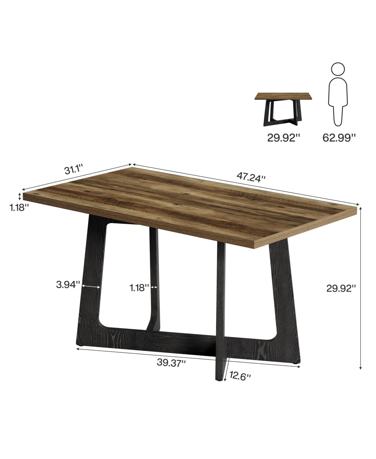 Tribesigns 47-Inch Dining Table for 2-4 People, Small Kitchen Table with Sturdy Pedestal Base, Farmhouse Wood Kitchen and Dining Room Furniture