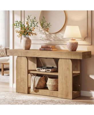 63-Inch Console Table with Storage, 3-Tier Farmhouse Entryway Table, Long Narrow Wood Sofa Table Behind Couch