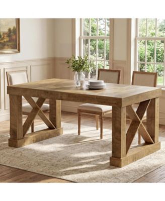 Farmhouse 63" Dining Table for 4 People, Rectangular Wooden Kitchen Table with Heavy Legs, Modern Dinner Desk