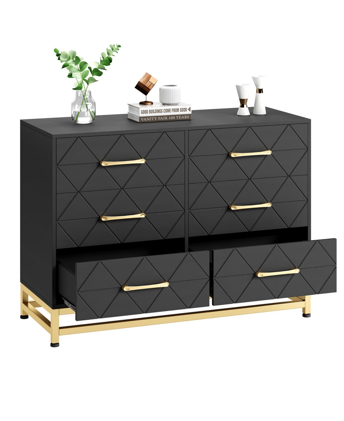 homfan 6-Drawer Dresser with Fabric Bins, Rattan Accent Storage Tower Tv Stand for 40" Tv, Bedroom, Closet, Hallway Organizer