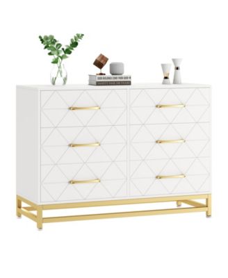 6-Drawer Dresser with Fabric Bins, Rattan Accent Storage Tower TV Stand for 40" TV, Bedroom, Closet, Hallway Organizer