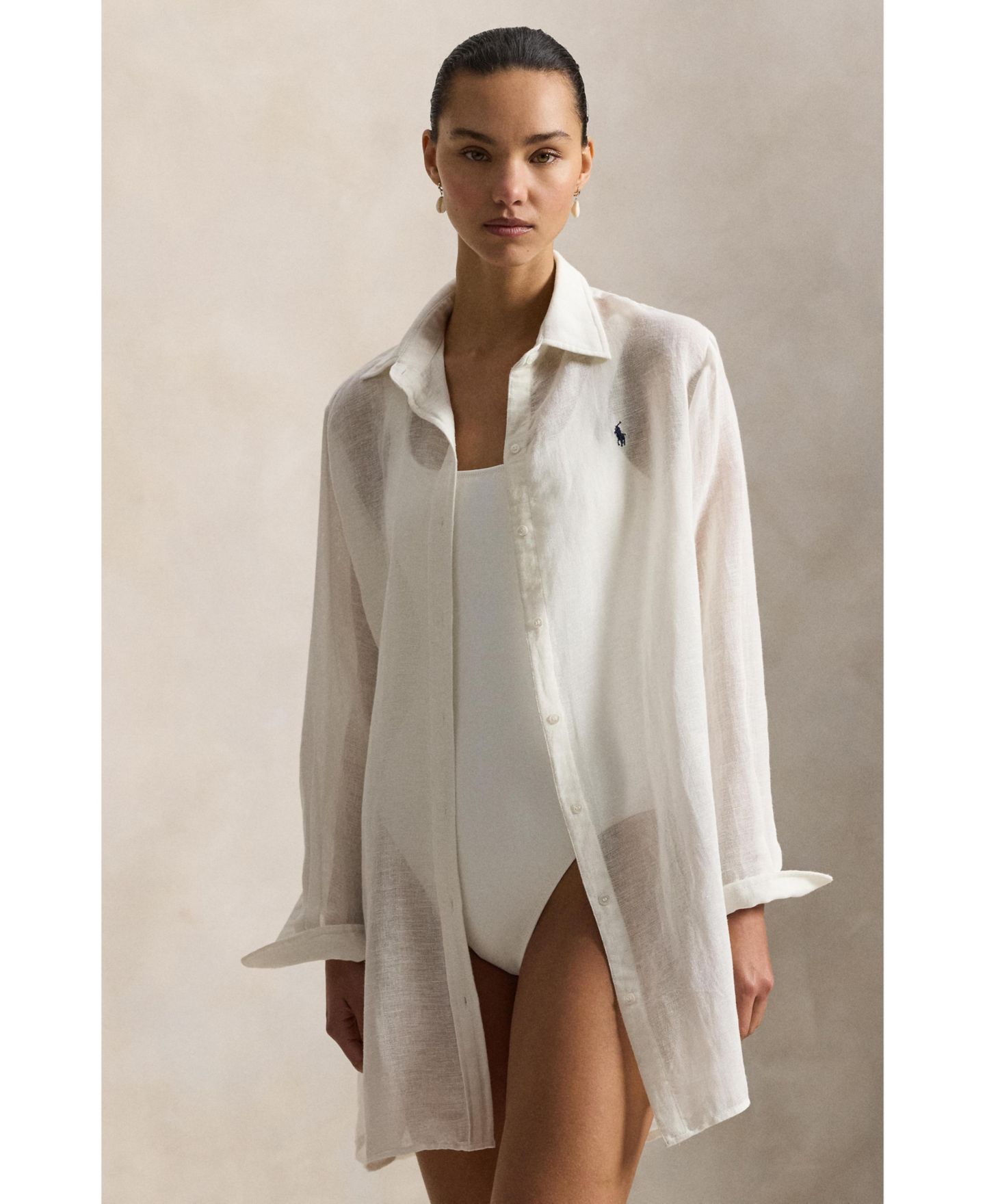 Женская рубашка Polo Ralph Lauren Boyfriend Shirt Swimsuit Cover Up, цвет: Кремовый — фото 1