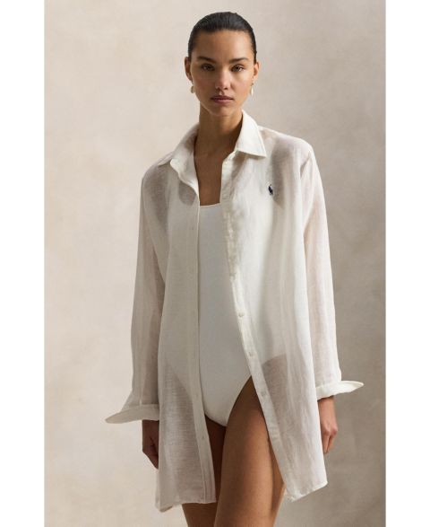 Женская рубашка Polo Ralph Lauren Boyfriend Shirt Swimsuit Cover Up, цвет: Кремовый