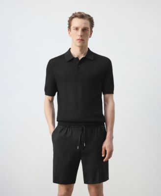 Men's Fine-Knit Ribbed Cotton Polo Shirt