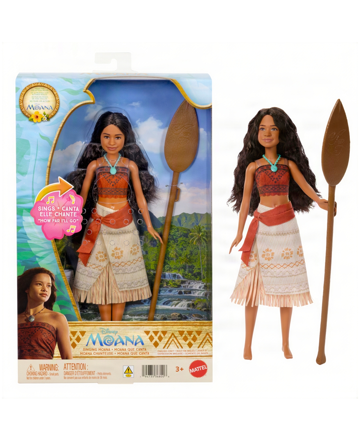 Disney Princess Moana Singing Fashion Doll, Live-Action Movie Inspired, Sings "How Far I'll Go", for Ages 3+