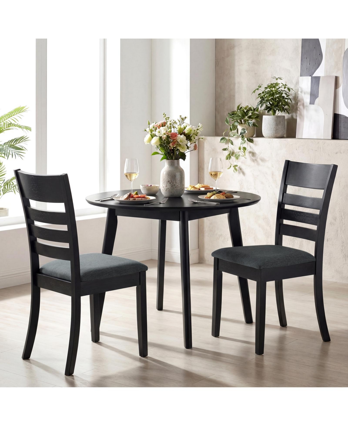 Costway Wooden Dining Chairs with Rubber Wood Frame, Curved Slatted Backrest Dark