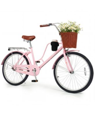 Beach Cruiser Bike Commuter Bike w/Adjustable Seat Woven Basket for City