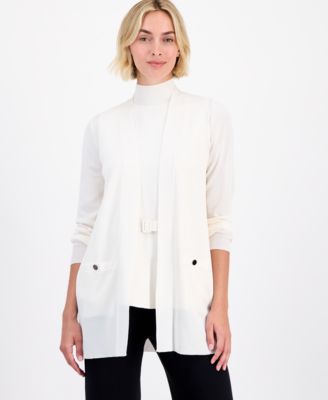 Women's Open-Front Buttoned-Pocket Cardigan