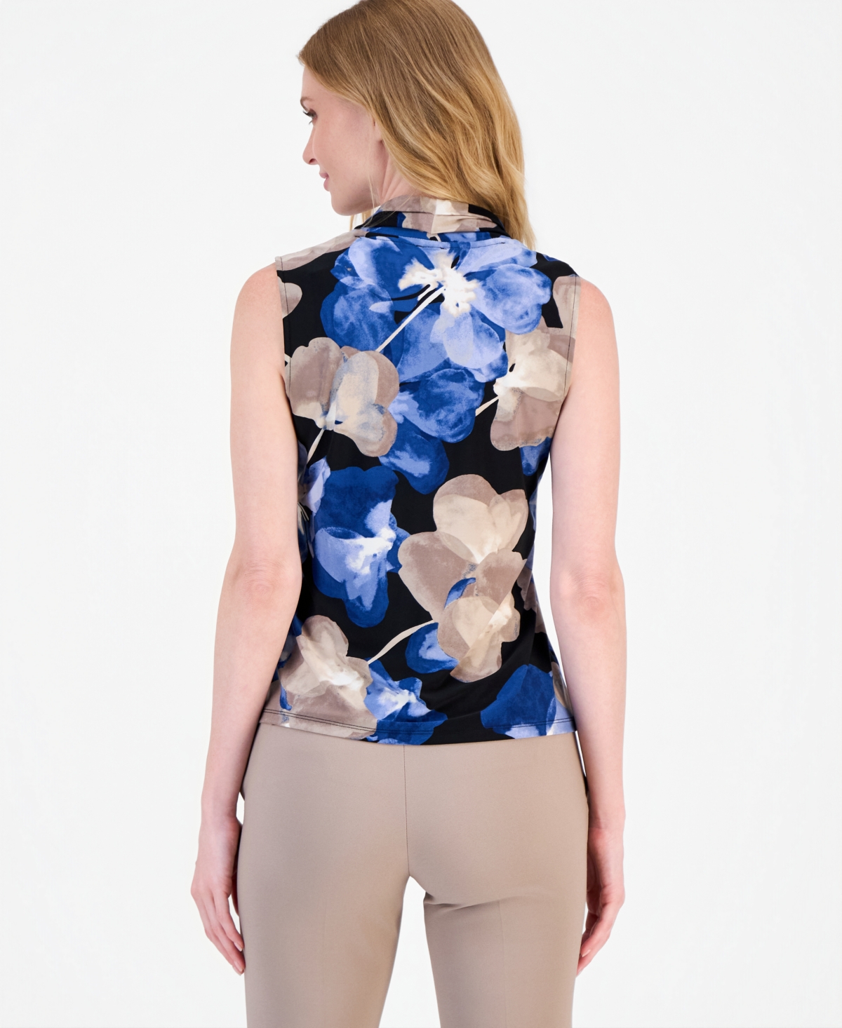 Anne Klein Women's Triple-Pleat V-Neck Sleeveless Top
