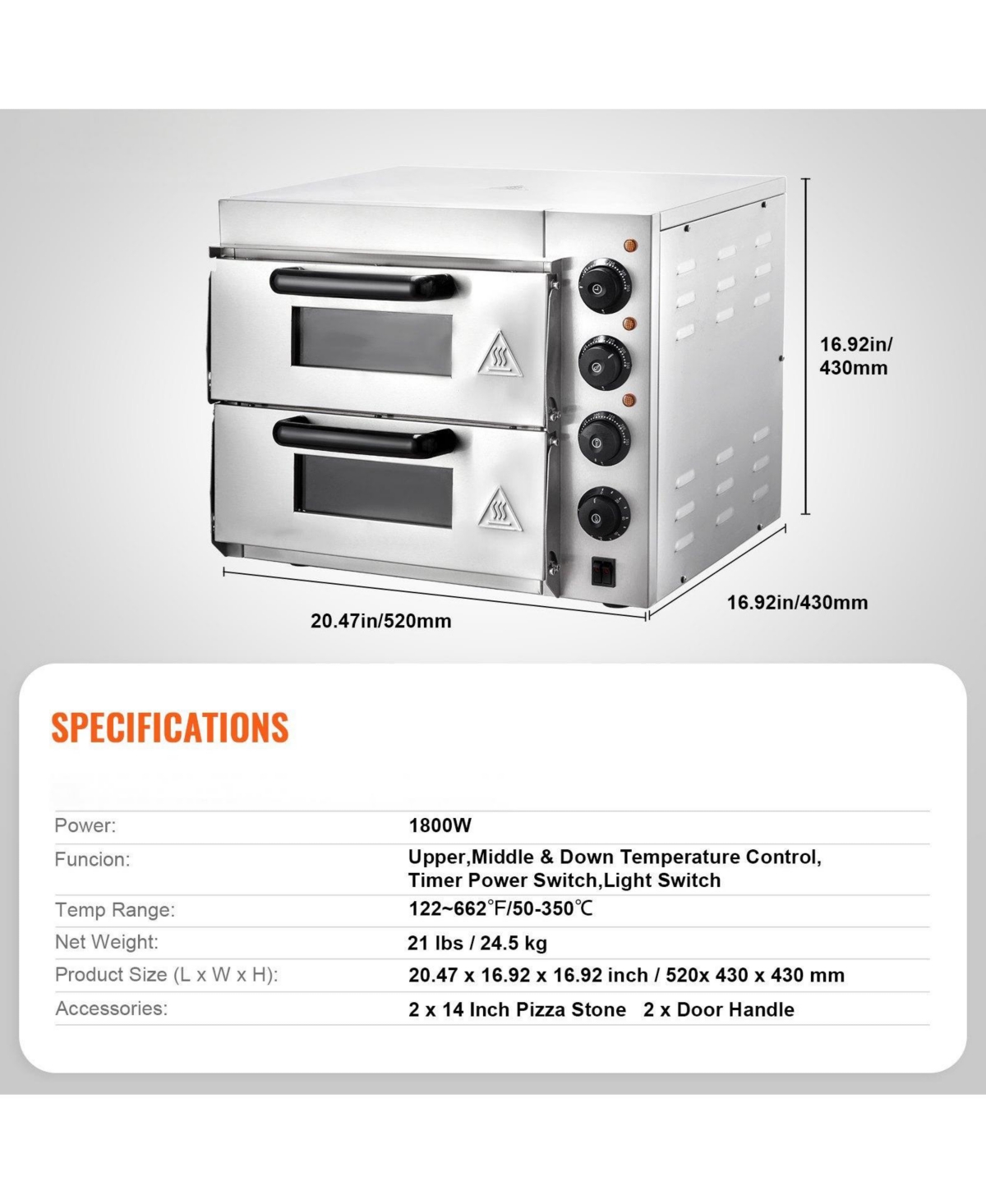 Cozito Countertop Electric Pizza Oven, Double Deck Stainless Steel Oven with Stone