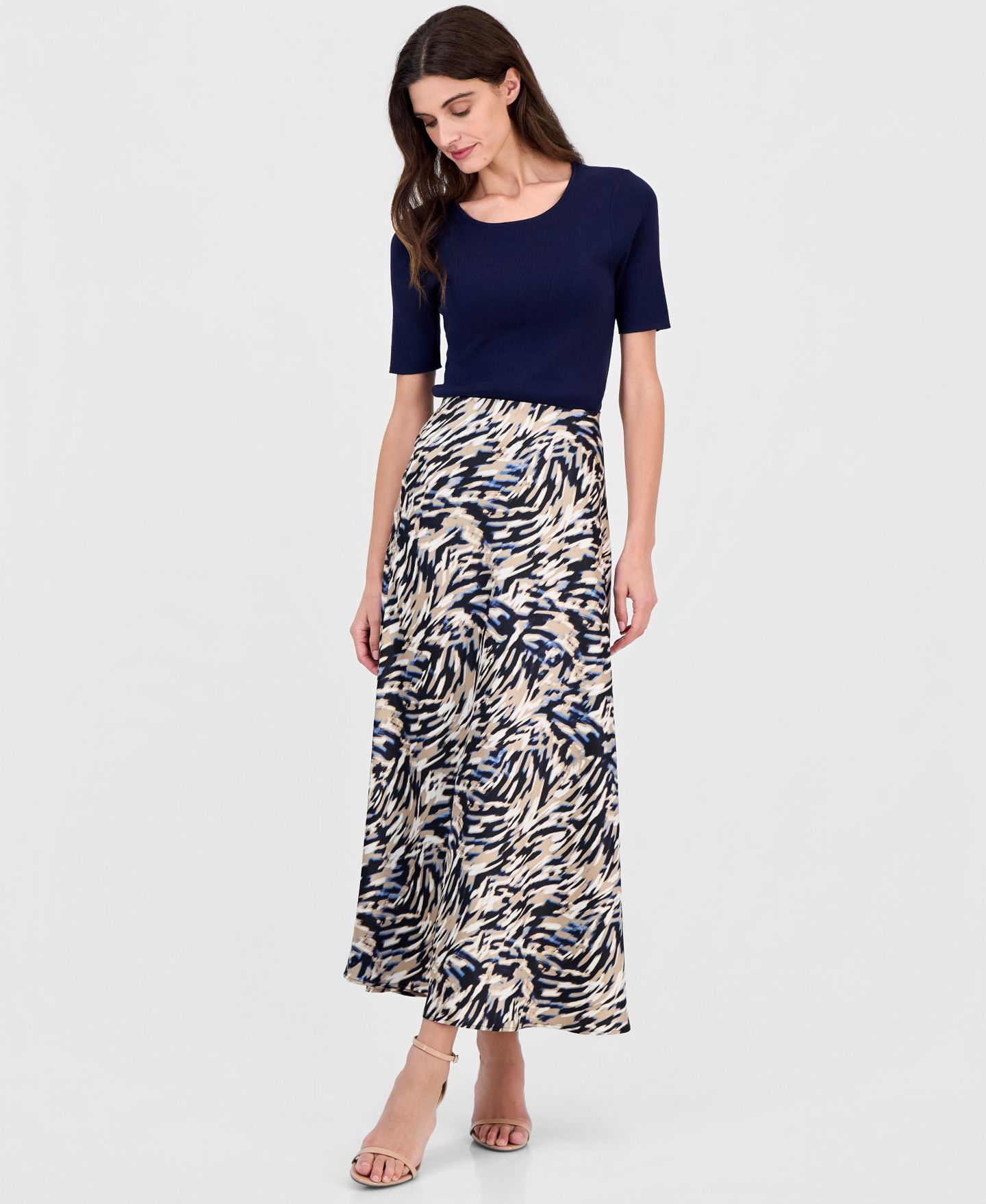 Женская юбка Anne Klein Printed Bias-Cut Maxi, цвет: Синий разноцветный — фото 2
