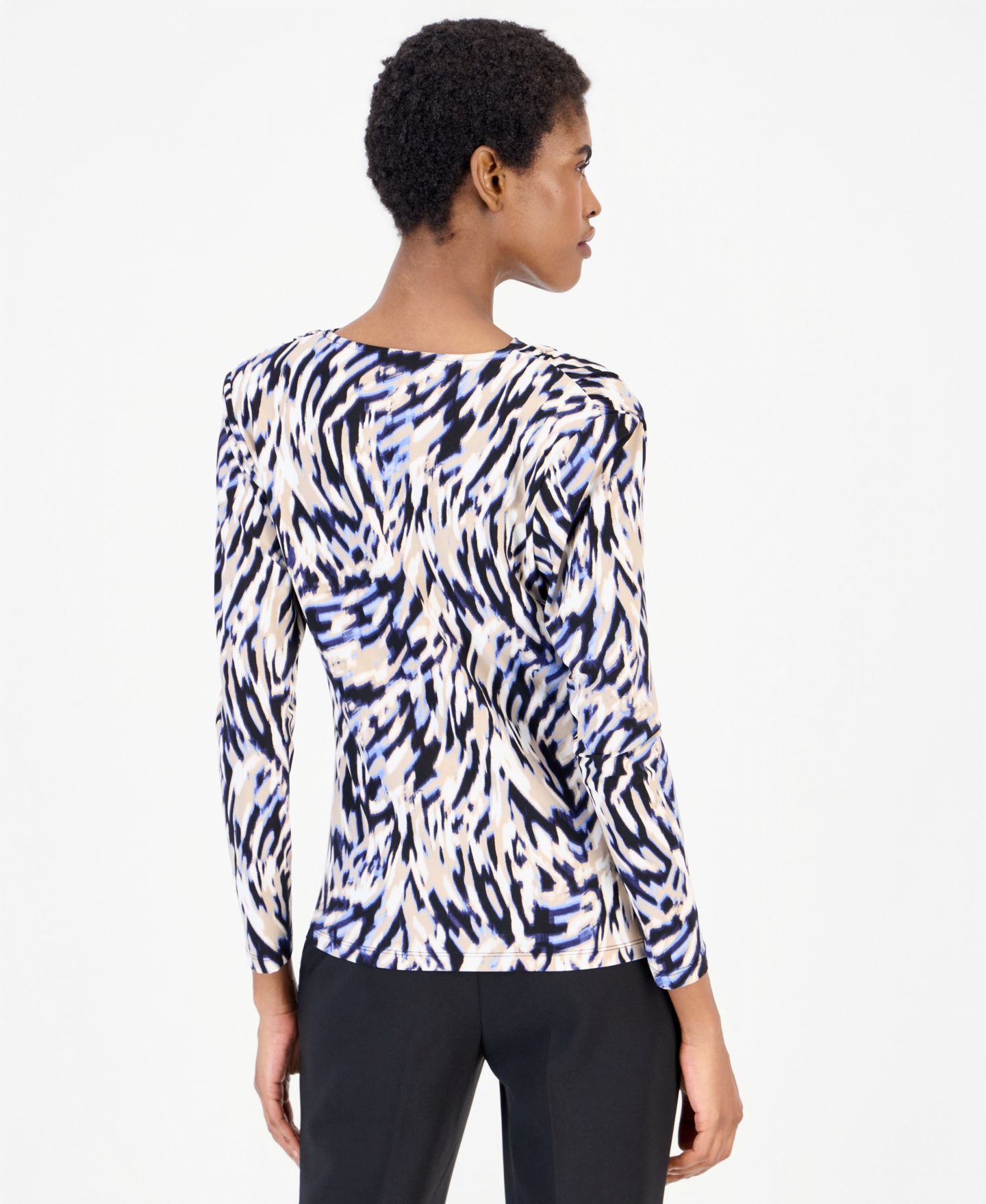 Женская блузка Anne Klein 3Q Cowl-Neck Long-Sleeve Blouse, цвет: Синий разноцветный — фото 2