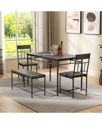 4-Piece Kitchen Dining Table Set for 4 with 2 Upholstered Chairs and Padded Bench