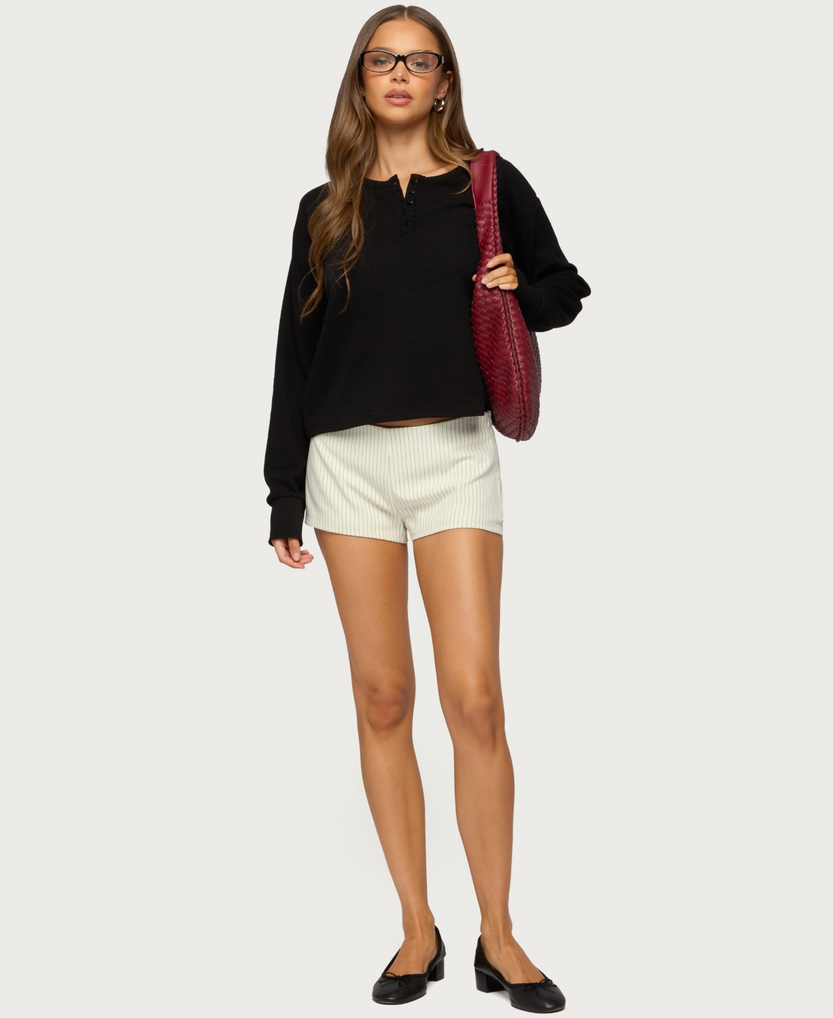 Edikted Women's Deni Long Sleeve Henley Waffle Top