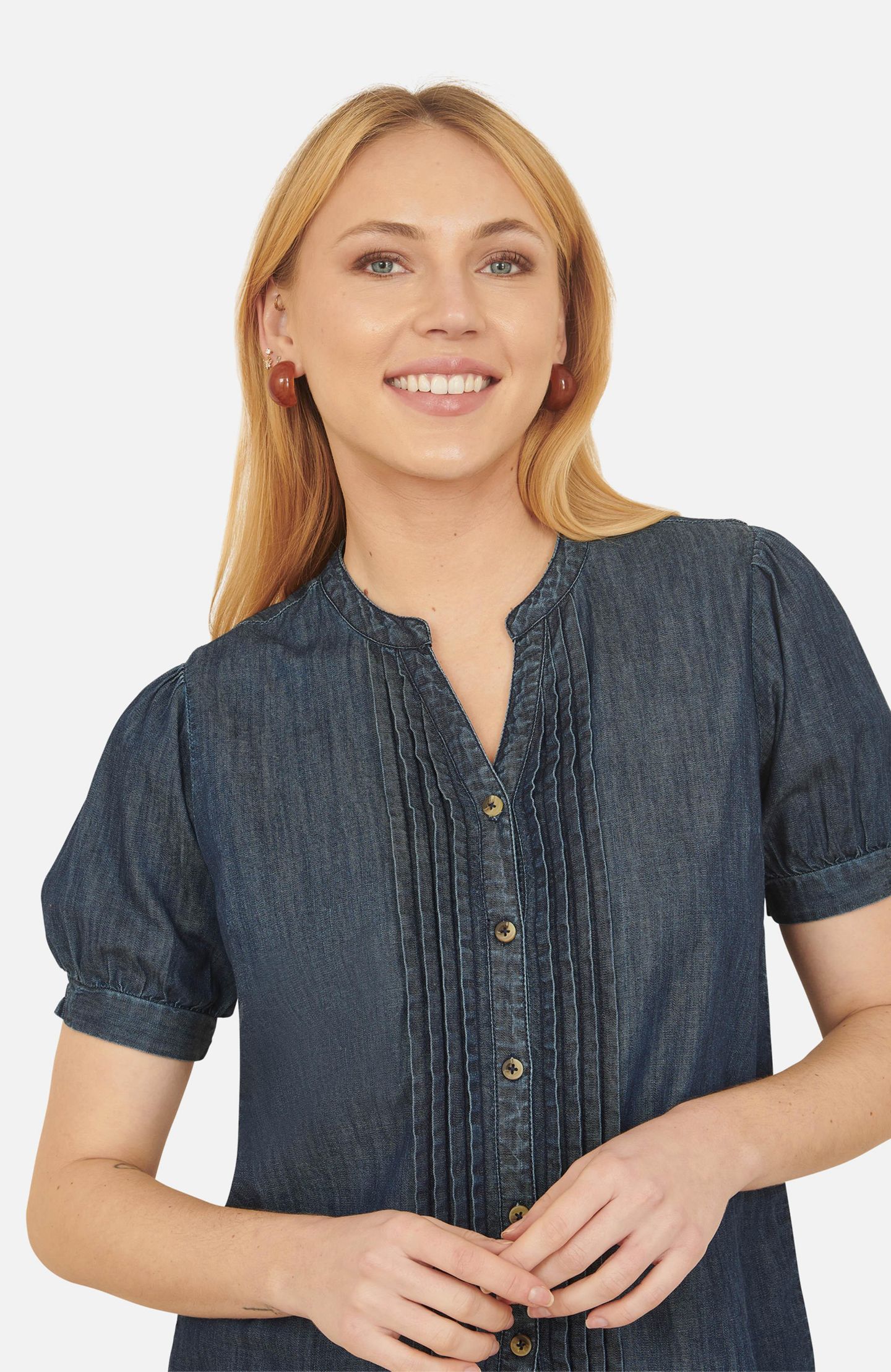 Женская рубашка Yumi Chambray Pleated Denim, цвет: Синий — фото 4