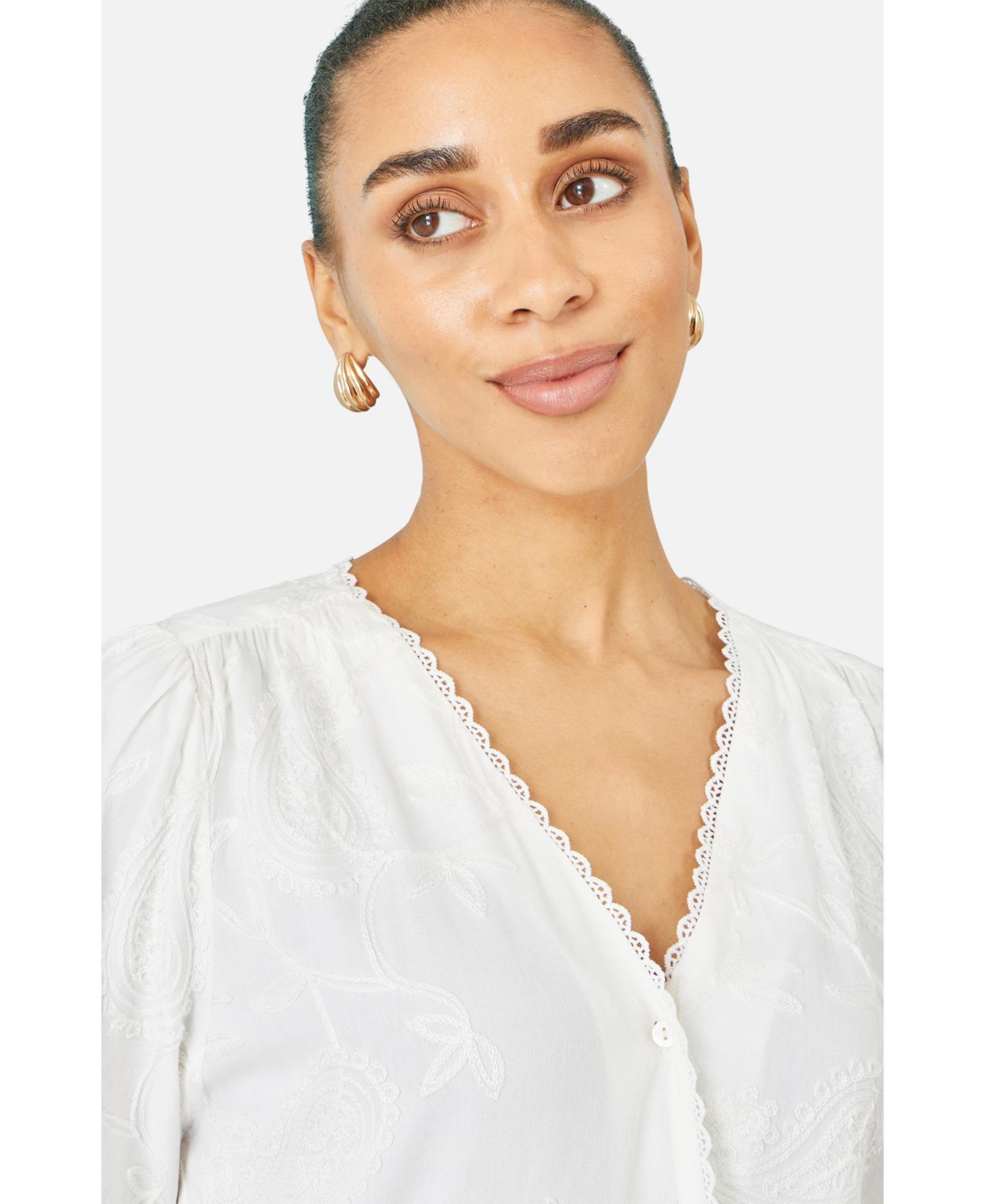 Женская рубашка Yumi Paisley Viscose Embroidered, цвет: Белый — фото 5