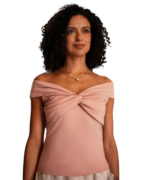 Женский топ Yumi Knot Detail Bardot, цвет: Пудровый