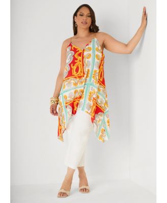 Women's Plus Size Printed Chain Trimmed Top