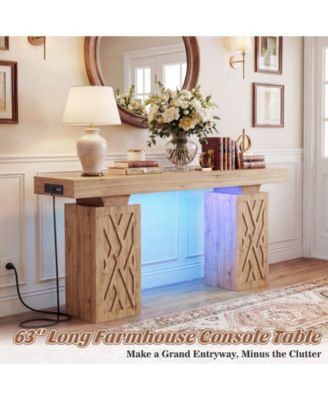 63" Entry Table with Charging Station, Console Table with RGB LED Light