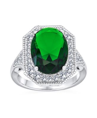 Art Deco Style Cocktail Ring Statement 15Carat Oval Solitaire CZ Pave Silver Plated