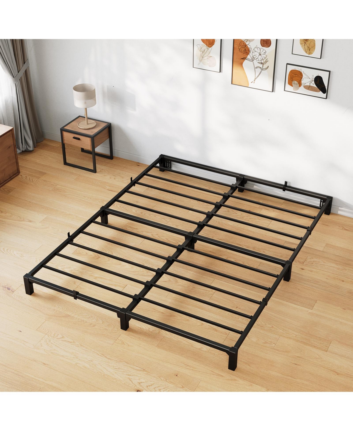 homfan Bed Frame King Size, 6 Inch Metal Platform, No Box Spring Needed, 800 Lbs Capacity, Tool-Free Assembly