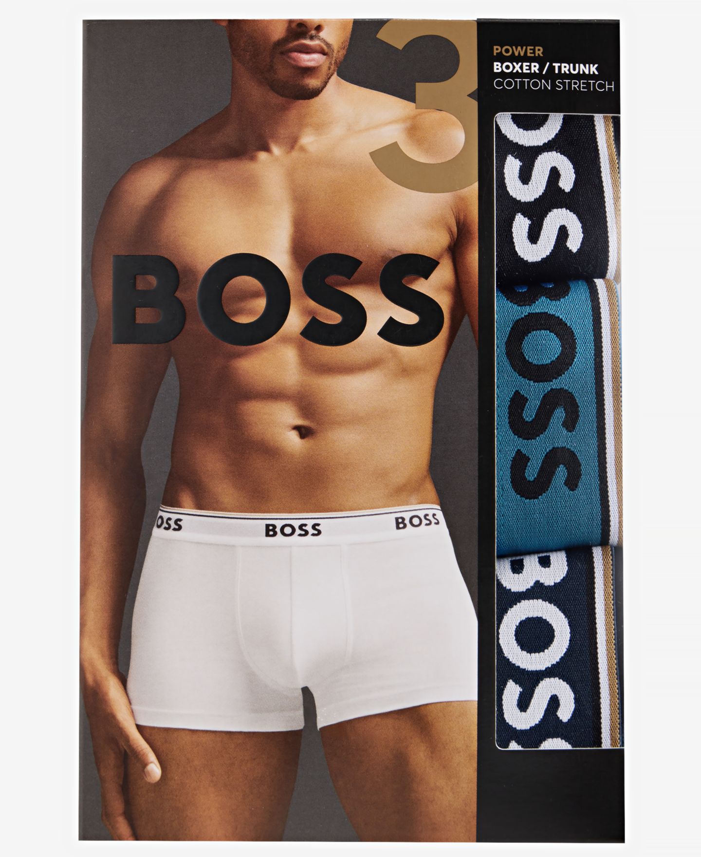 Бельё Power для мужчин, хлопок-стрейч, 3 шт. — Hugo Boss, цвет: Тёмно-синий — фото 3
