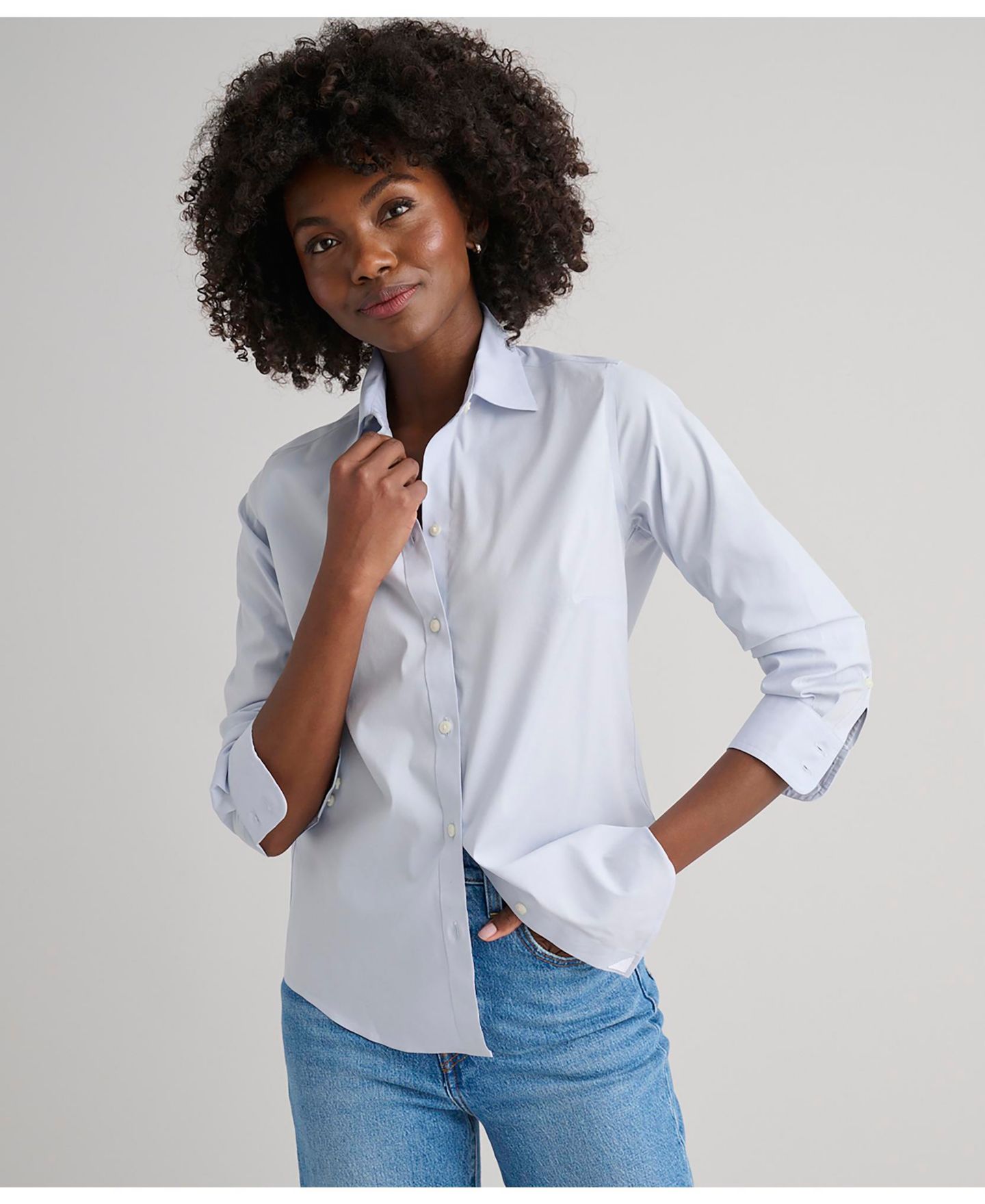 Женская рубашка UNTUCKit Wrinkle-Free Stretch Cotton Bella Button Up, цвет: Синий — фото 3