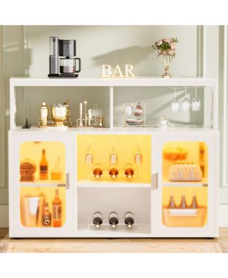 Wine Bar Cabinet with Glass Holders and and Doors, Buffet Wine cabinet with Power Outlet