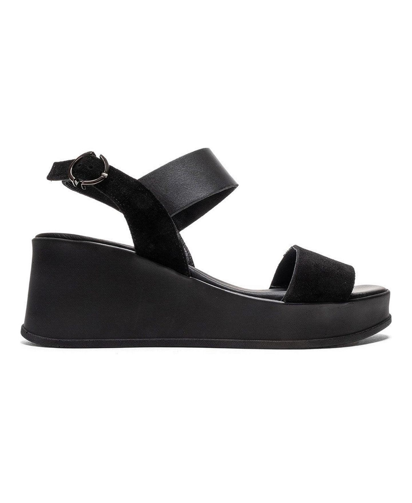 Женские сандалии Forever & Always Shoes Lolanthe Leather Wedge Sandal, цвет: Чёрный замшевый — фото 2