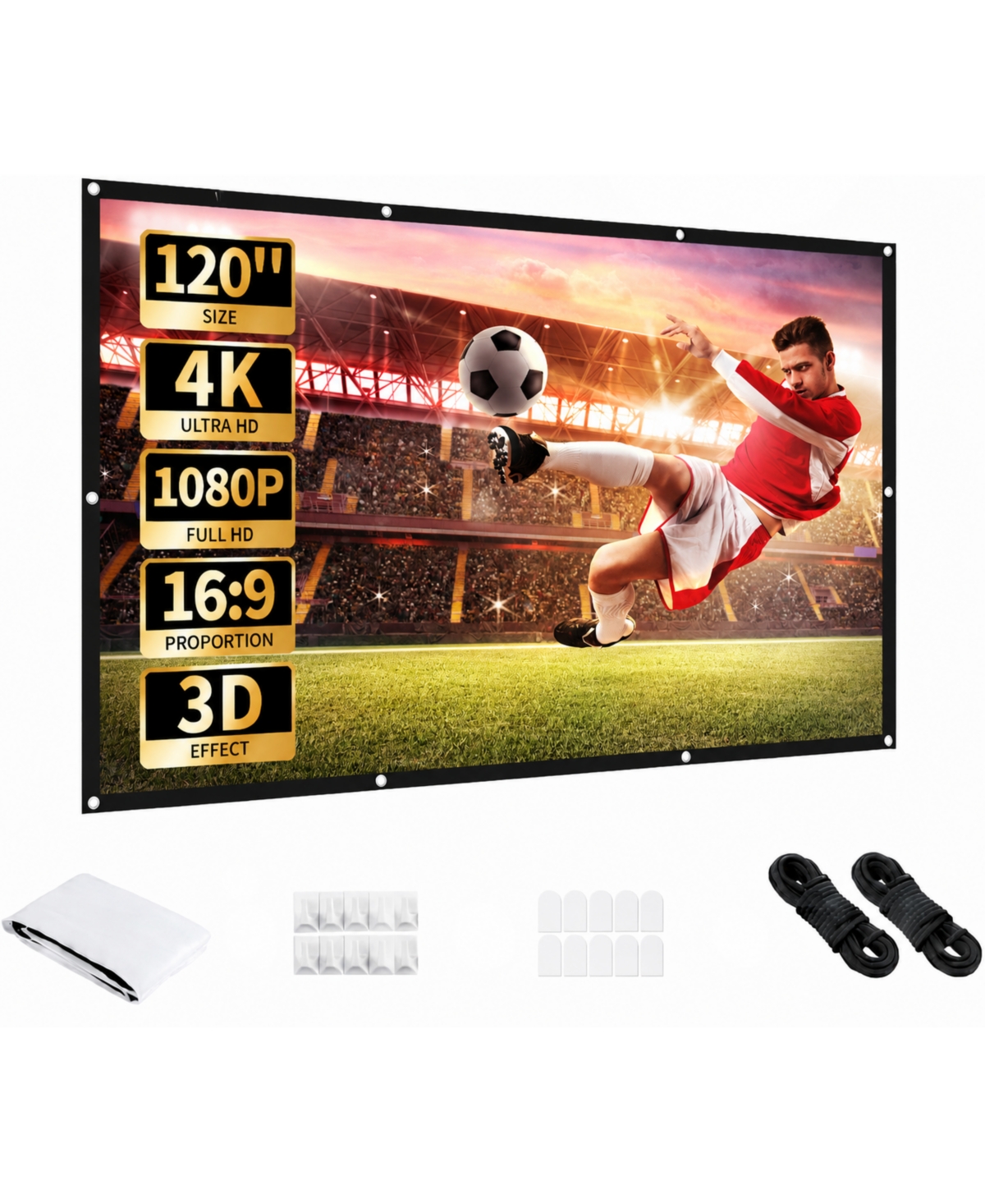 Aurzen Portable 120-Inch Projector Screen 16:9 4K Hd, Foldable Anti-Crease, Double-Sided Screen for Indoor/Outdoor Home Theater and Backyard